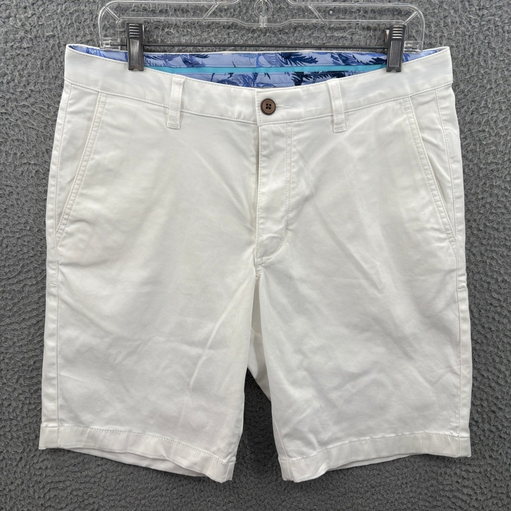 Tommy Bahama Shorts Men 32 White Cotton Blend Flat Front Boracay Chino Casual